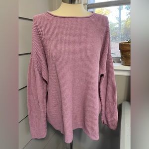 eileen fisher lilac purple boxy waffle knit organic cotton sweater size large